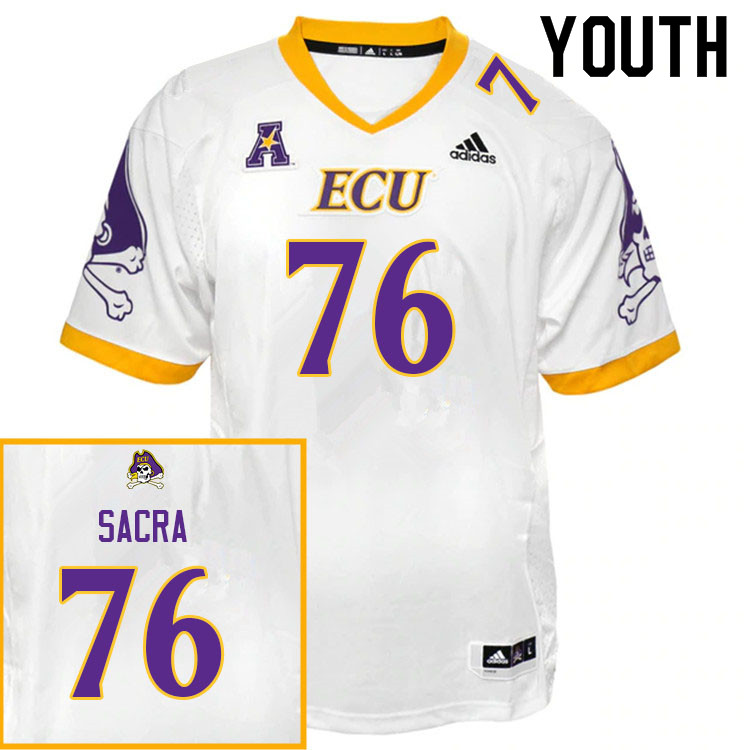 Youth #76 Jacob Sacra ECU Pirates College Football Jerseys Sale-White - Click Image to Close